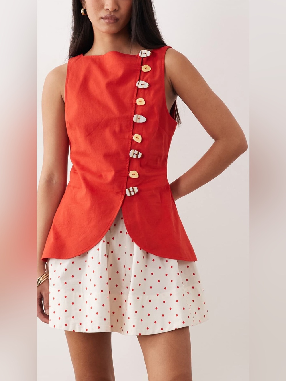 ASOS Red Button-Front A-Line Mini Dress